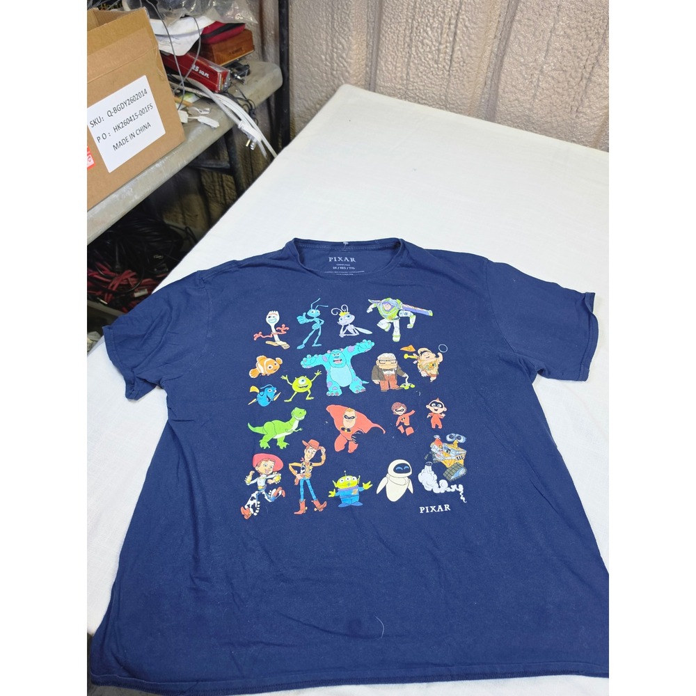 Disney Pixar Character Collage Graphic T-Shirt Mens 2XL Navy Blue Toy Story Up